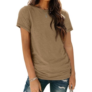 image:imageAUTOMET Womens Short Sleeve Crewneck Shirts Summer Basic Tops02coffee