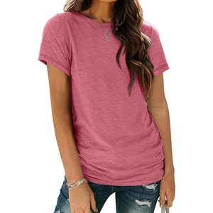 image:imageAUTOMET Womens Short Sleeve Crewneck Shirts Summer Basic Tops02hotpink