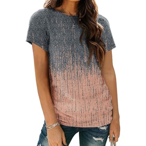 image:imageAUTOMET Womens Short Sleeve Crewneck Shirts Summer Basic Tops02ombregreycoral