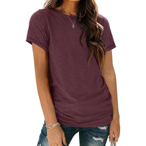 image:imageAUTOMET Womens Short Sleeve Crewneck Shirts Summer Basic Tops02winered