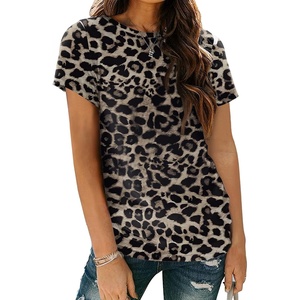 image:imageAUTOMET Womens Short Sleeve Crewneck Shirts Summer Basic TopsLeopard