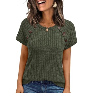 image:imageAUTOMET Womens Short Sleeve Decorative Buttons ShirtsArmy