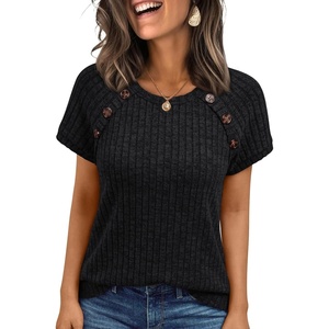 image:imageAUTOMET Womens Short Sleeve Decorative Buttons ShirtsBlack