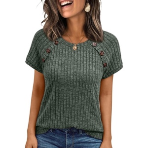 image:imageAUTOMET Womens Short Sleeve Decorative Buttons ShirtsGreen