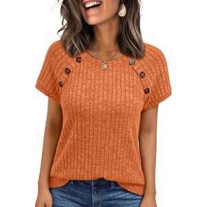 image:imageAUTOMET Womens Short Sleeve Decorative Buttons ShirtsOrange