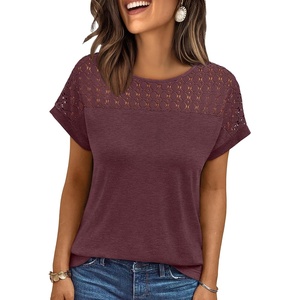 image:imageAUTOMET Womens Short Sleeve Shirts Dressy Business Casual Summer Tops 2026 Lace Spring Blouses Loose Fit Trendy OutfitsWine Red