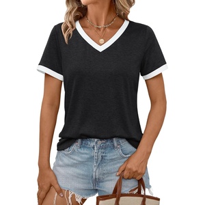 image:imageAUTOMET Womens Short Sleeve TShirts V Neck Summer Tops Comfy Clothes 2026Black