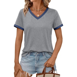 image:imageAUTOMET Womens Short Sleeve TShirts V Neck Summer Tops Comfy Clothes 2026Bluegrey
