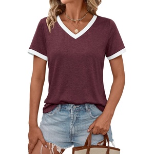 image:imageAUTOMET Womens Short Sleeve TShirts V Neck Summer Tops Comfy Clothes 2026Winered