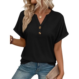image:imageAUTOMET Womens Spring Tops 2026 Short Sleeve Shirts HenleyBlack