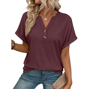 image:imageAUTOMET Womens Spring Tops 2026 Short Sleeve Shirts HenleyBurgundy