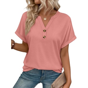 image:imageAUTOMET Womens Spring Tops 2026 Short Sleeve Shirts HenleyCoral