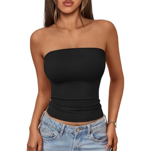 image:imageAUTOMET Womens Strapless Bandeau Tube Tops Stretchy Summer Going Out TankBlack