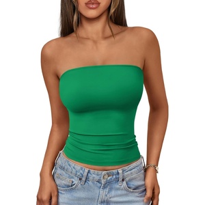 image:imageAUTOMET Womens Strapless Bandeau Tube Tops Stretchy Summer Going Out TankGreen