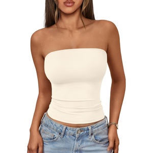 image:imageAUTOMET Womens Strapless Bandeau Tube Tops Stretchy Summer Going Out TankLight Apricot