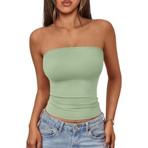 image:imageAUTOMET Womens Strapless Bandeau Tube Tops Stretchy Summer Going Out TankLight Green