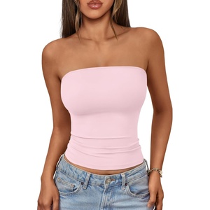image:imageAUTOMET Womens Strapless Bandeau Tube Tops Stretchy Summer Going Out TankPink
