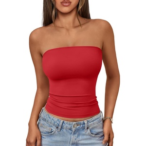 image:imageAUTOMET Womens Strapless Bandeau Tube Tops Stretchy Summer Going Out TankRed