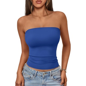 image:imageAUTOMET Womens Strapless Bandeau Tube Tops Stretchy Summer Going Out TankRoyal Blue