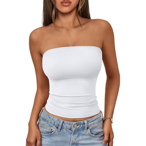 image:imageAUTOMET Womens Strapless Bandeau Tube Tops Stretchy Summer Going Out TankWhite