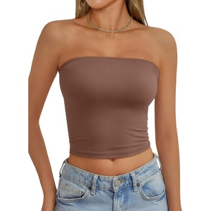 image:imageAUTOMET Womens Strapless Tube Tops Bandeau Crop TopsCoffee