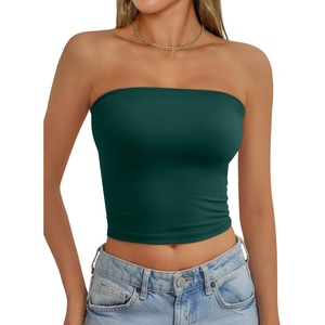 image:imageAUTOMET Womens Strapless Tube Tops Bandeau Crop TopsDarkgreen
