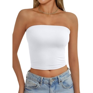 image:imageAUTOMET Womens Strapless Tube Tops Bandeau Crop TopsWhite