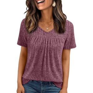 image:imageAUTOMET Womens Summer V Neck Babydoll Tops Short Sleeve ShirtsBurgundy