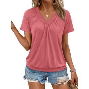 image:imageAUTOMET Womens Tops Short Sleeve V Neck T Shirts 2026 Summer Spring BlousesRose Red