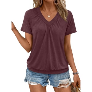 image:imageAUTOMET Womens Tops Short Sleeve V Neck T Shirts 2026 Summer Spring BlousesWine Red