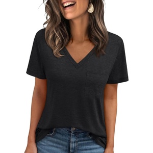 image:imageAUTOMET Womens V Neck Shirts Spring Short Sleeve Summer Tops with PocketsBlack