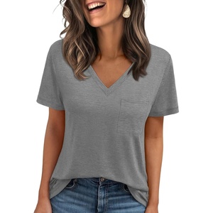 image:imageAUTOMET Womens V Neck Shirts Spring Short Sleeve Summer Tops with PocketsGrey