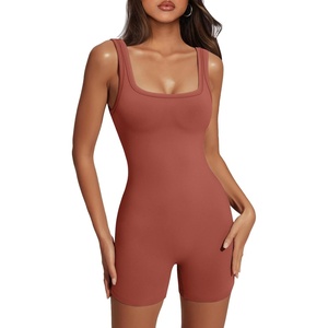 image:imageAUTOMET Womens Workout Romper Flattering Shaping Jumpsuit for Summer 2026Brown