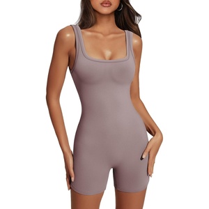 image:imageAUTOMET Womens Workout Romper Flattering Shaping Jumpsuit for Summer 2026Coffeegrey