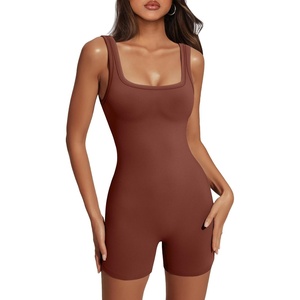 image:imageAUTOMET Womens Workout Romper Flattering Shaping Jumpsuit for Summer 2026Darkbrown