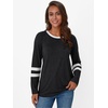 image:imageAUTOMET Womens Color Block Long Sleeve Shirts Oversized Crewneck Casual TopBlack
