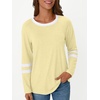 image:imageAUTOMET Womens Color Block Long Sleeve Shirts Oversized Crewneck Casual TopButter Yellow