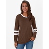 image:imageAUTOMET Womens Color Block Long Sleeve Shirts Oversized Crewneck Casual TopChocolate Brown