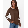 image:imageAUTOMET Womens Color Block Long Sleeve Shirts Oversized Crewneck Casual TopChocolate Brown