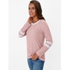 image:imageAUTOMET Womens Color Block Long Sleeve Shirts Oversized Crewneck Casual TopPink