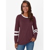 image:imageAUTOMET Womens Color Block Long Sleeve Shirts Oversized Crewneck Casual TopWinered
