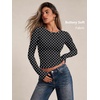 image:imageAUTOMET Womens Crew Neck Long Sleeve Shirts Compression Underscrubs TopsBlack Dots