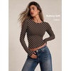 image:imageAUTOMET Womens Crew Neck Long Sleeve Shirts Compression Underscrubs TopsBrown Dots