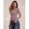 image:imageAUTOMET Womens Crew Neck Long Sleeve Shirts Compression Underscrubs TopsPink Brown Stripes