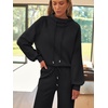 image:imageAUTOMET Womens Mock Neck 2 Piece Lounge Sweat Sets Matching Fall FashionBlack