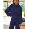 image:imageAUTOMET Womens Mock Neck 2 Piece Lounge Sweat Sets Matching Fall FashionNavyblue