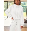 image:imageAUTOMET Womens Mock Neck 2 Piece Lounge Sweat Sets Matching Fall FashionWhite
