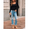 image:imageAUTOMET Womens Square Neck Ribbed Long Sleeve Slim Fit Tops FallBlack