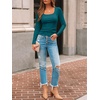 image:imageAUTOMET Womens Square Neck Ribbed Long Sleeve Slim Fit Tops FallBluegreen