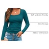 image:imageAUTOMET Womens Square Neck Ribbed Long Sleeve Slim Fit Tops FallBluegreen